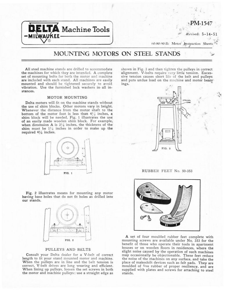 Delta Rockwell PM-1547 Mounting Motors On Steel Stands Instructions gallery