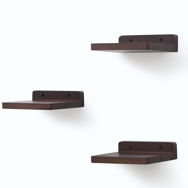 3 Pack 5x6" Dark Walnut Small Floating Shelves Mini Display Ledges Rustic gallery