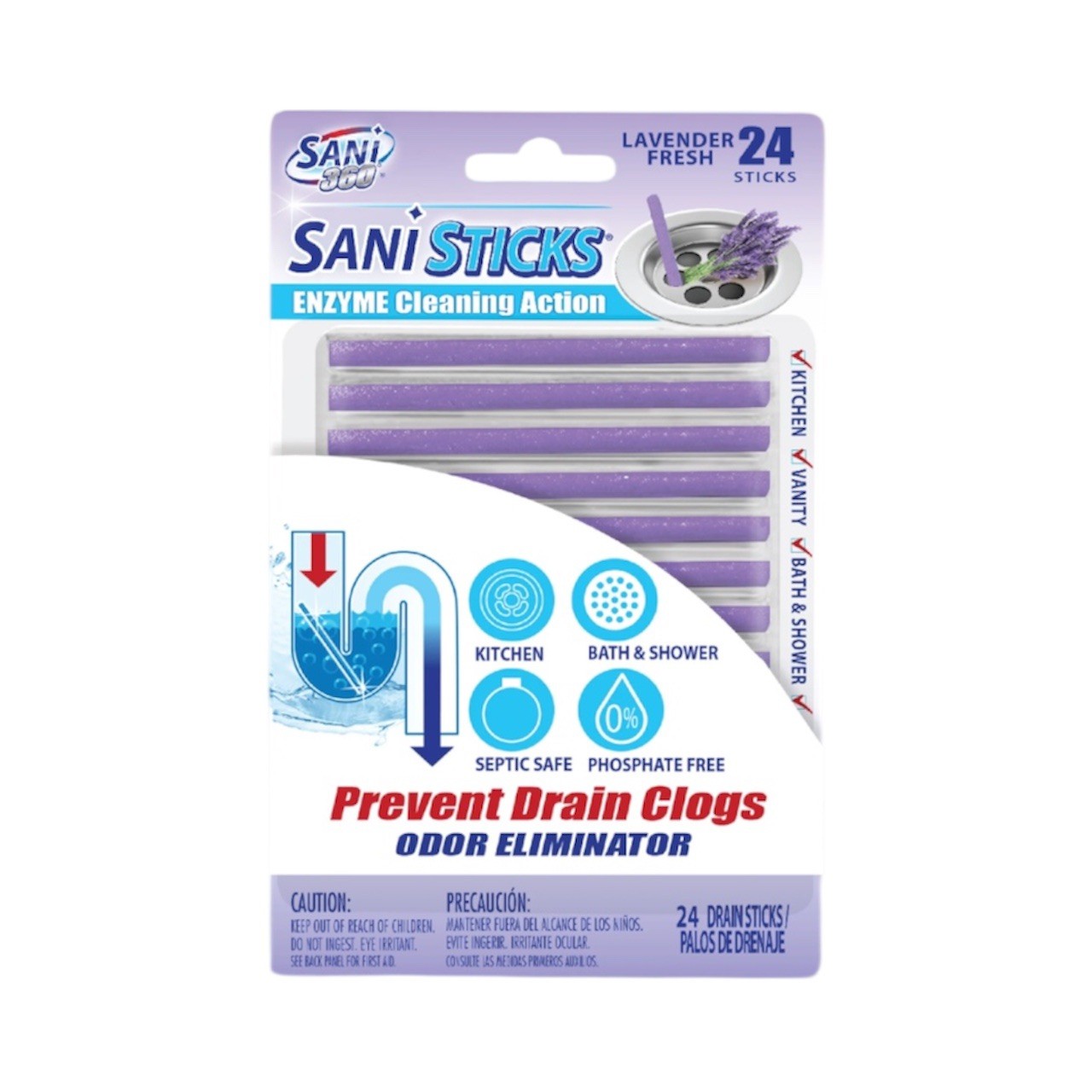 SANI 360° Sani Sticks Drain Cleaner and Deodorizer, Lavender Scent, 24 Count gallery