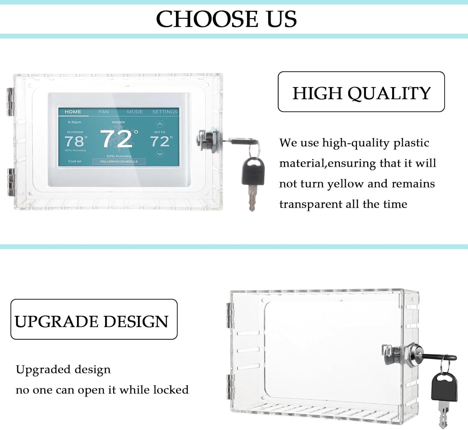 Universal Thermostat Lock Box with Key Clear Large Thermostat Cover Guard Wall gallery