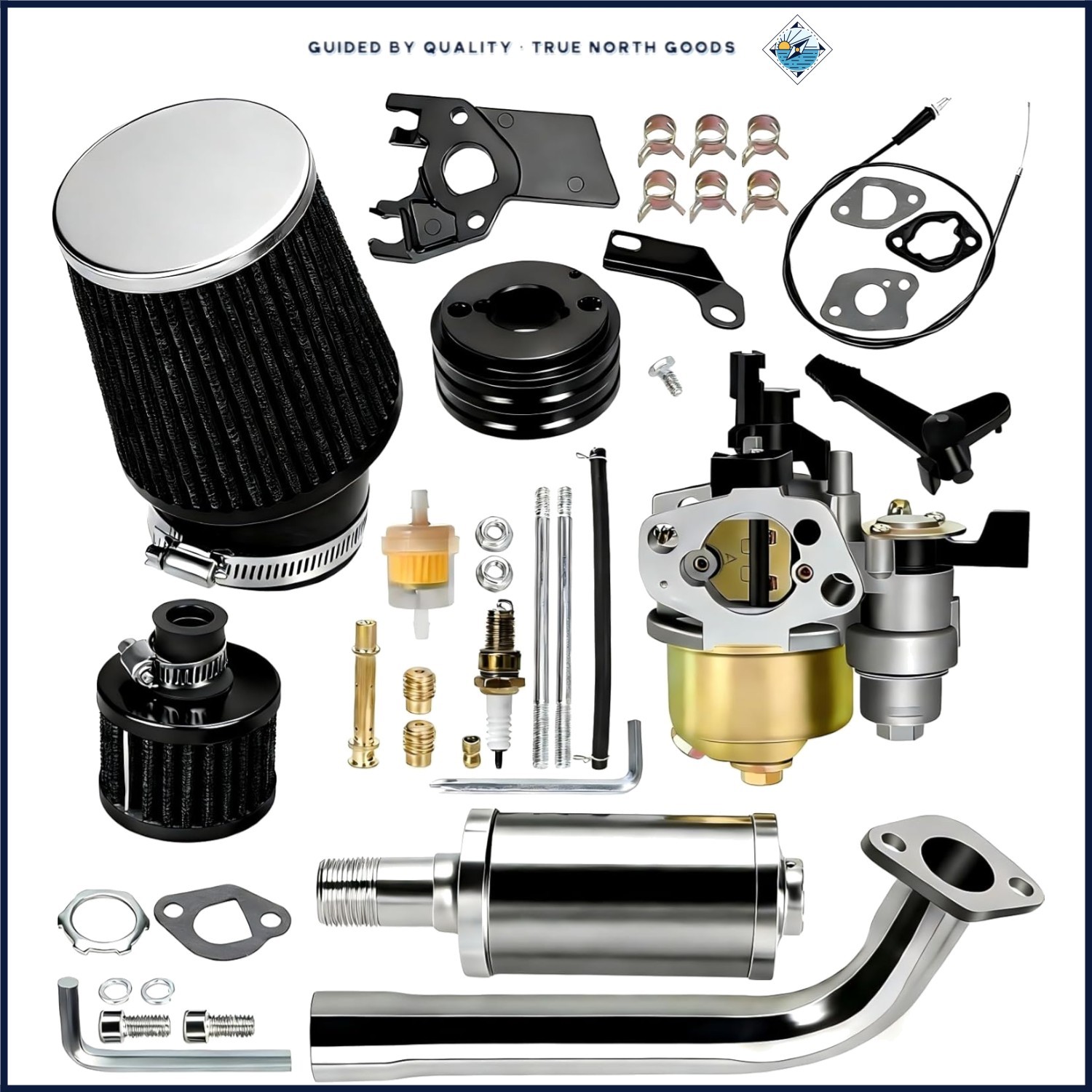 Go Kart Carburetor Replacement Kit with Polished Finish and Muffler Included gallery