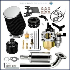 Go Kart Carburetor Replacement Kit with Polished Finish and Muffler Included