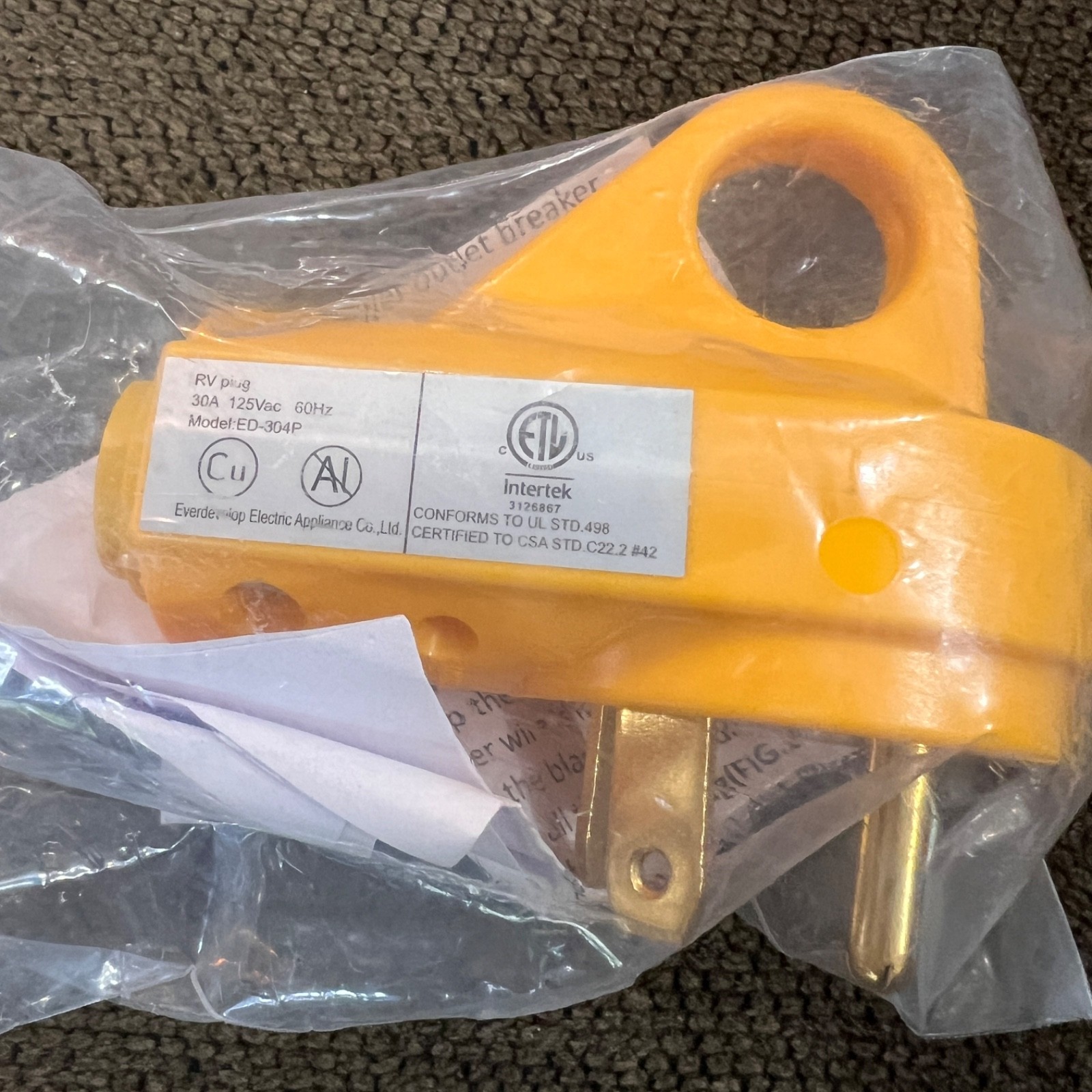 Intertek 30 Amp 60 Hz Plug Male RV Replacement Plug Heavy Duty ED-304P gallery