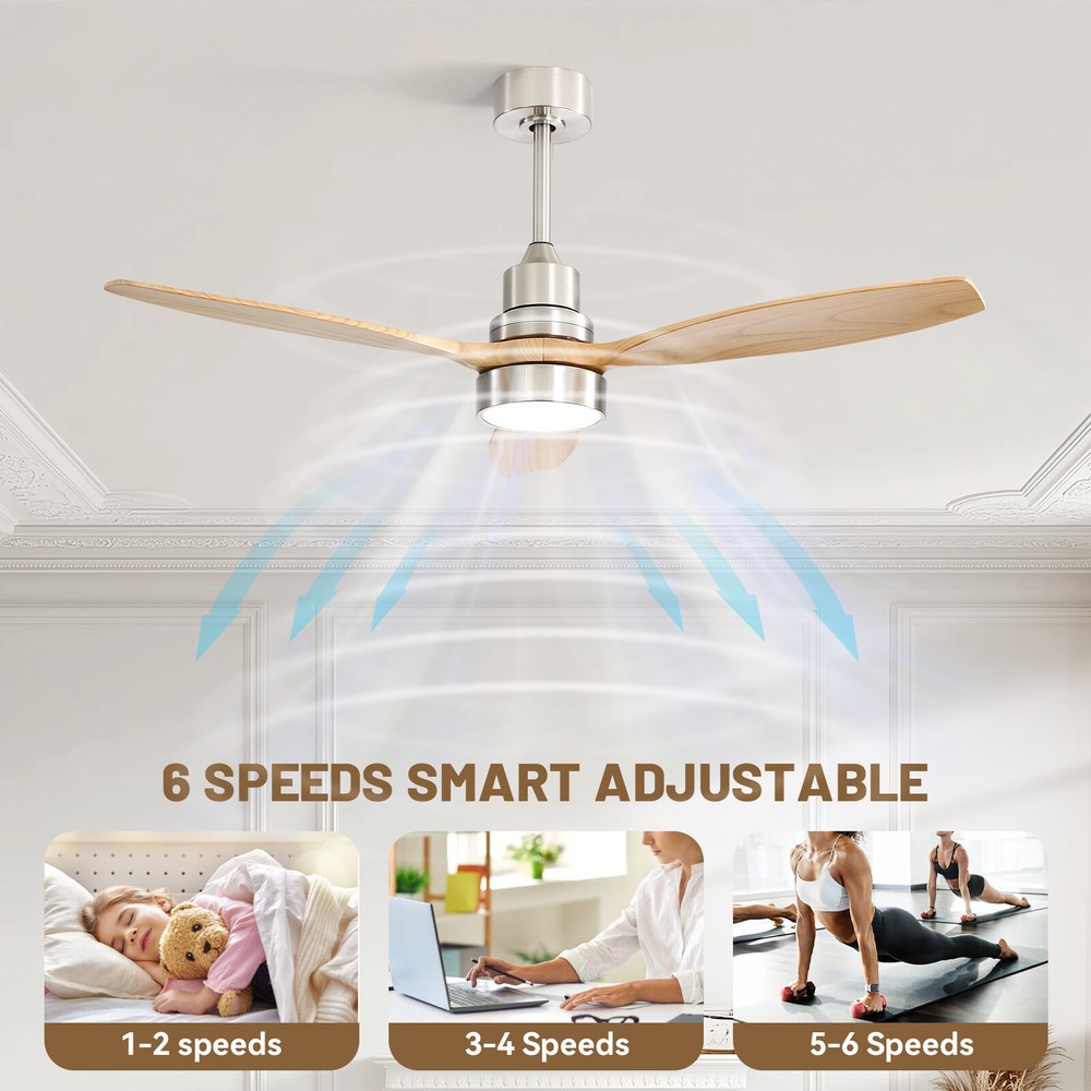 Sofucor 52" Wood Ceiling Fan with Light and Remote Control Farmhouse Ceiling Fan