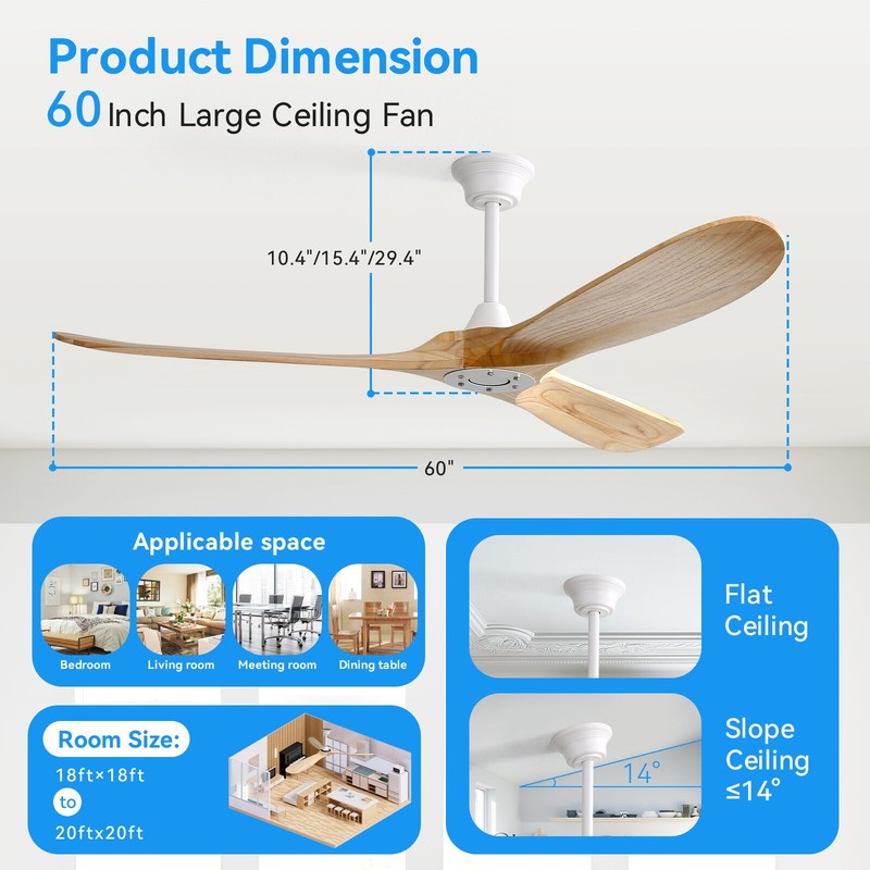 Home Decorators Solid Wood Blades 60inch Ceiling Fan,No Lights,Remote 6+1 Speeds gallery