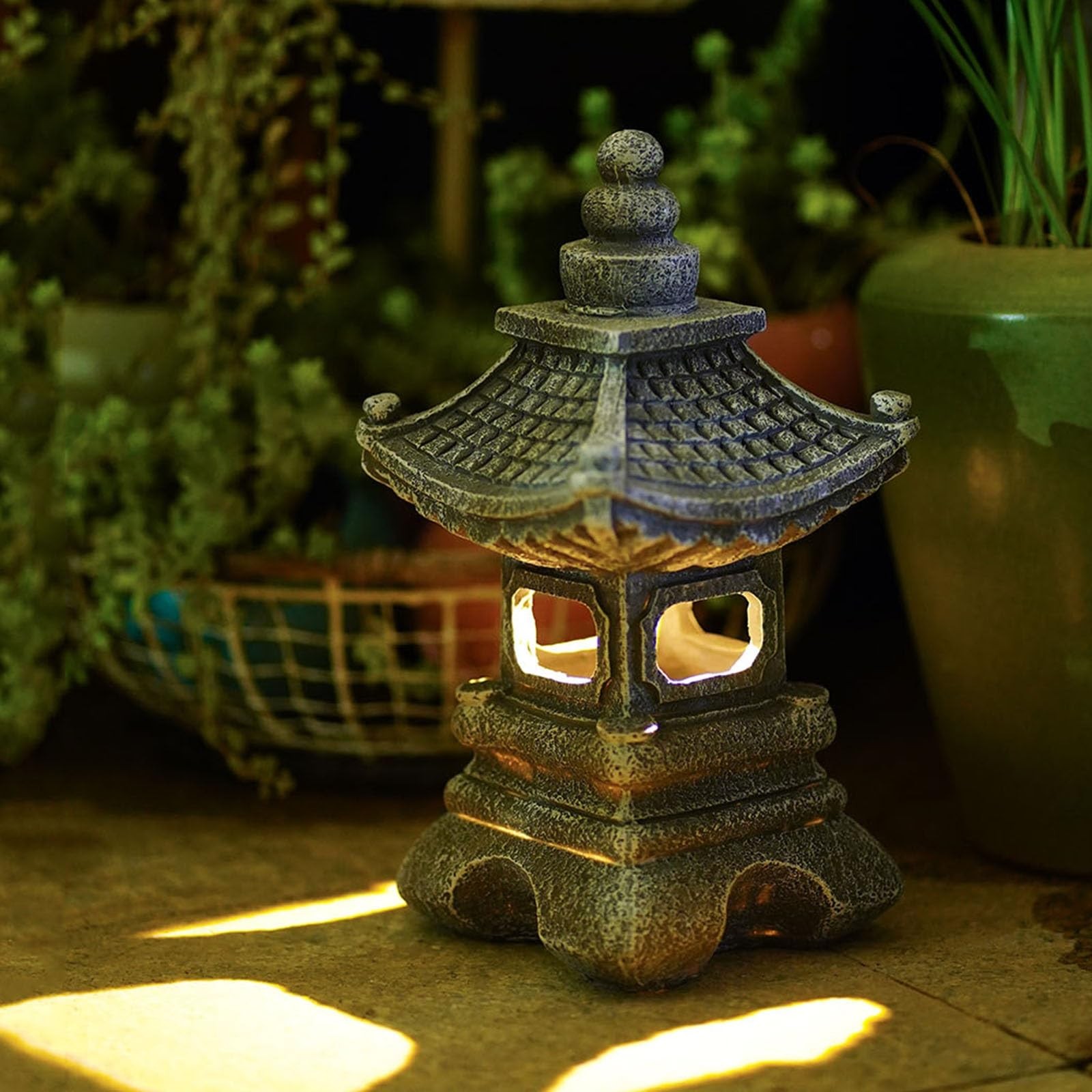 Solar Pagoda Lantern Garden Statue Japanese Zen Lantern Outdoor Decor with LED L gallery