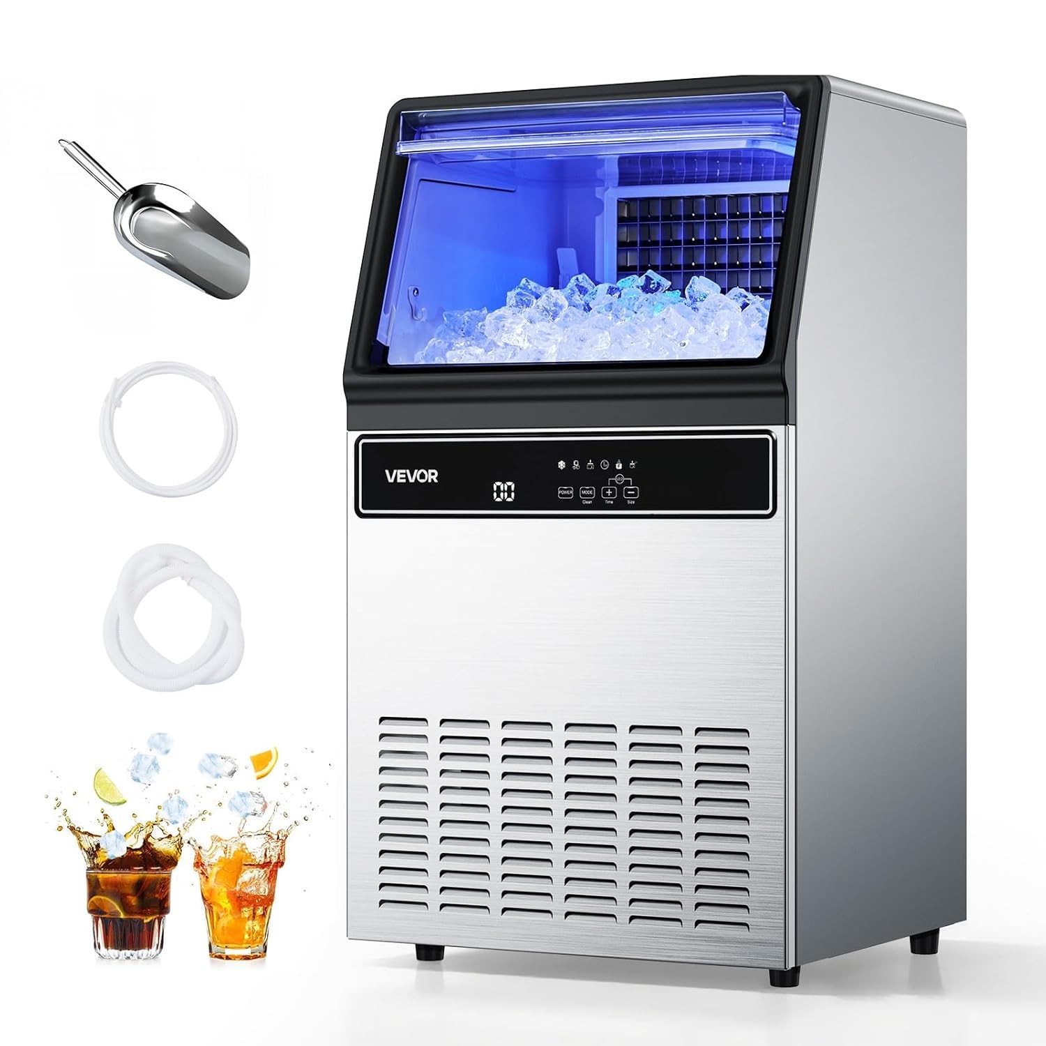 Commercial Ice Maker Machine, 130Lbs/24H with 33Lbs Storage, 45 Cubes per Cycle, gallery
