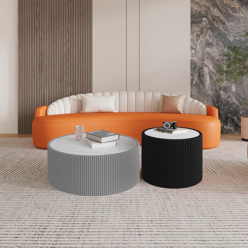 GDFStudio Modern Round Coffee Table, Luxury Sintered Stone Top Circle Side gallery