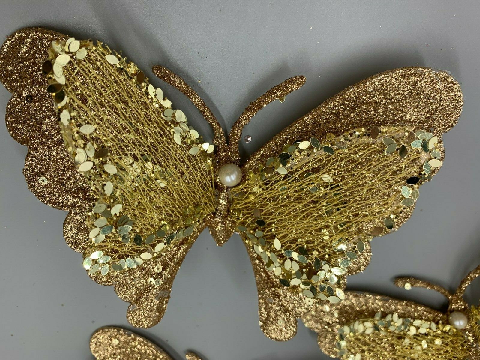 Holiday Time Clip On Butterfly Whimsical Ornament Gold Glitter H06175 #C259 gallery