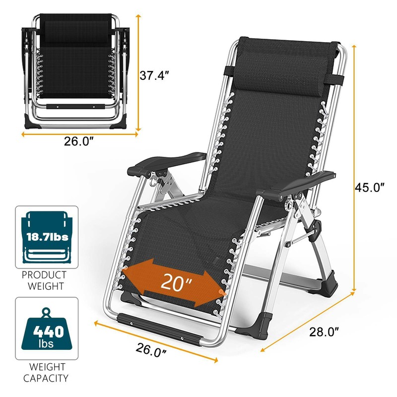 NAIZEA Zero Gravity Chair Folding Reclining Chaise With Pillow+Mat+Arm Cushion gallery