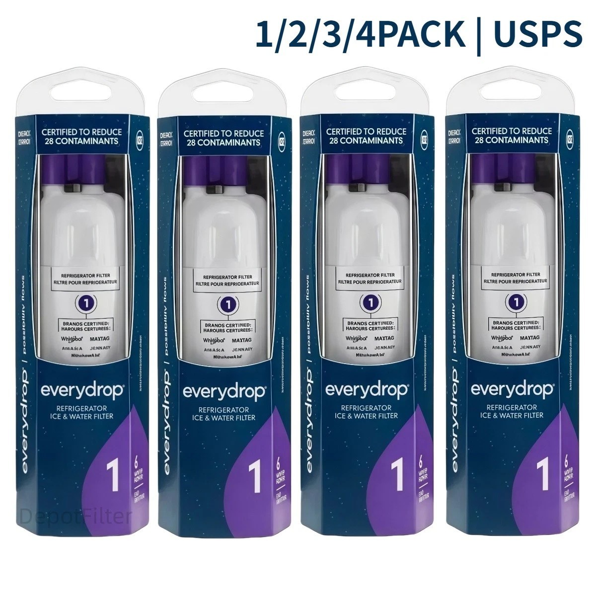 4-PACK ΕVΕRYDROP ΕDR1RXD1 Refrigerator Wate Filter 1 Replacement NEW US gallery