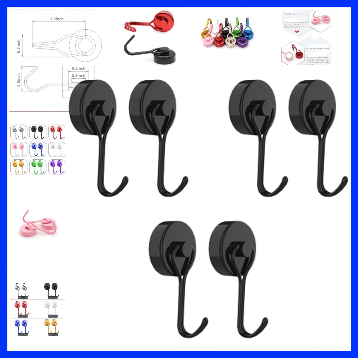 33lb Colorful Swivel Magnetic Hook - Heavy Duty Neodymium Magnets for Refrige... gallery