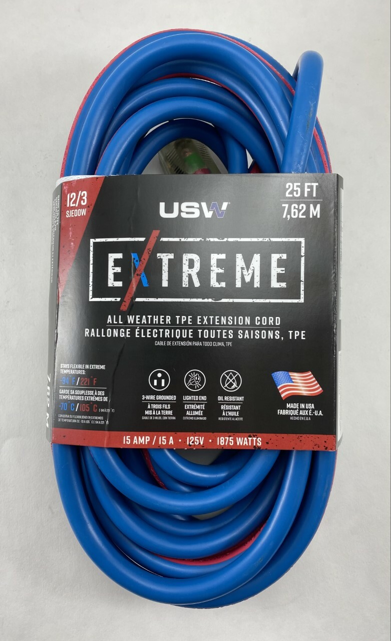 US Wire & Cable 99025 25' 12/3 SJEOW Extreme -94F Extension Cord MADE IN USA gallery