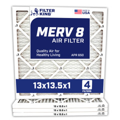 Filter King 13×13.5×1 Air Filter 4-PACK MERV 8 Actual Size 13 x 13.5 x .75″