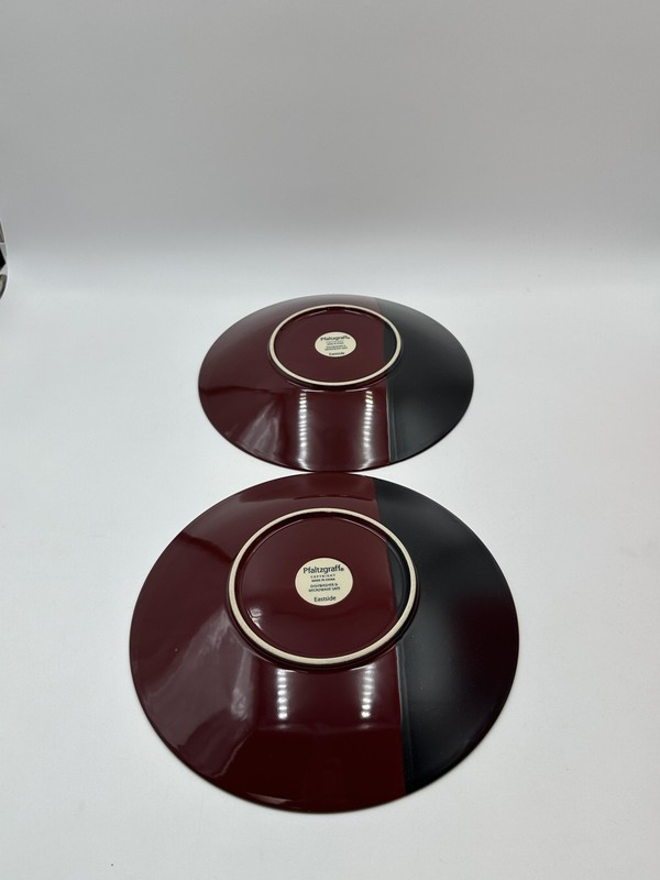 Pfaltzgraff Eastside Dinner Plates Maroon Black Stripe 11 Inch Dia Set Of 2 gallery