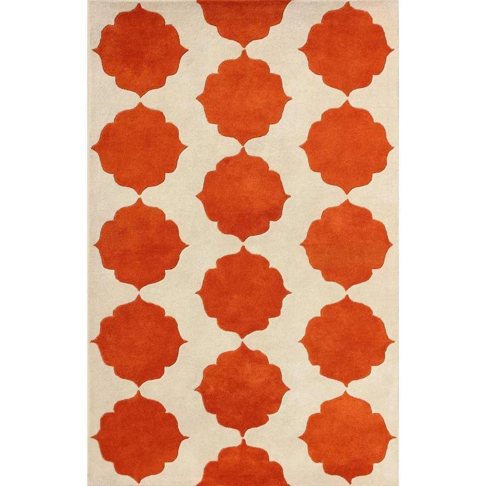 Modern Orange & Ivory Geometric Wool Rug – Hand-Tufted Minimalist Carpet Soft gallery