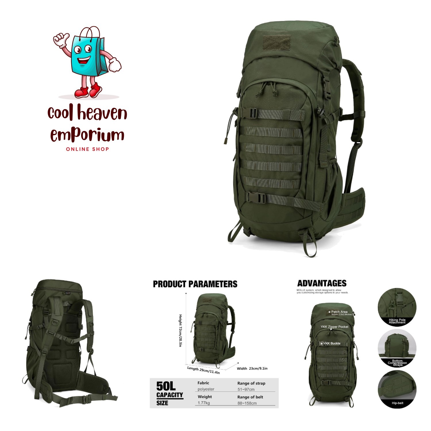 50L Hiking Backpack,Backpacking Backpack with Rain Cover for Hiking,Backpacki...