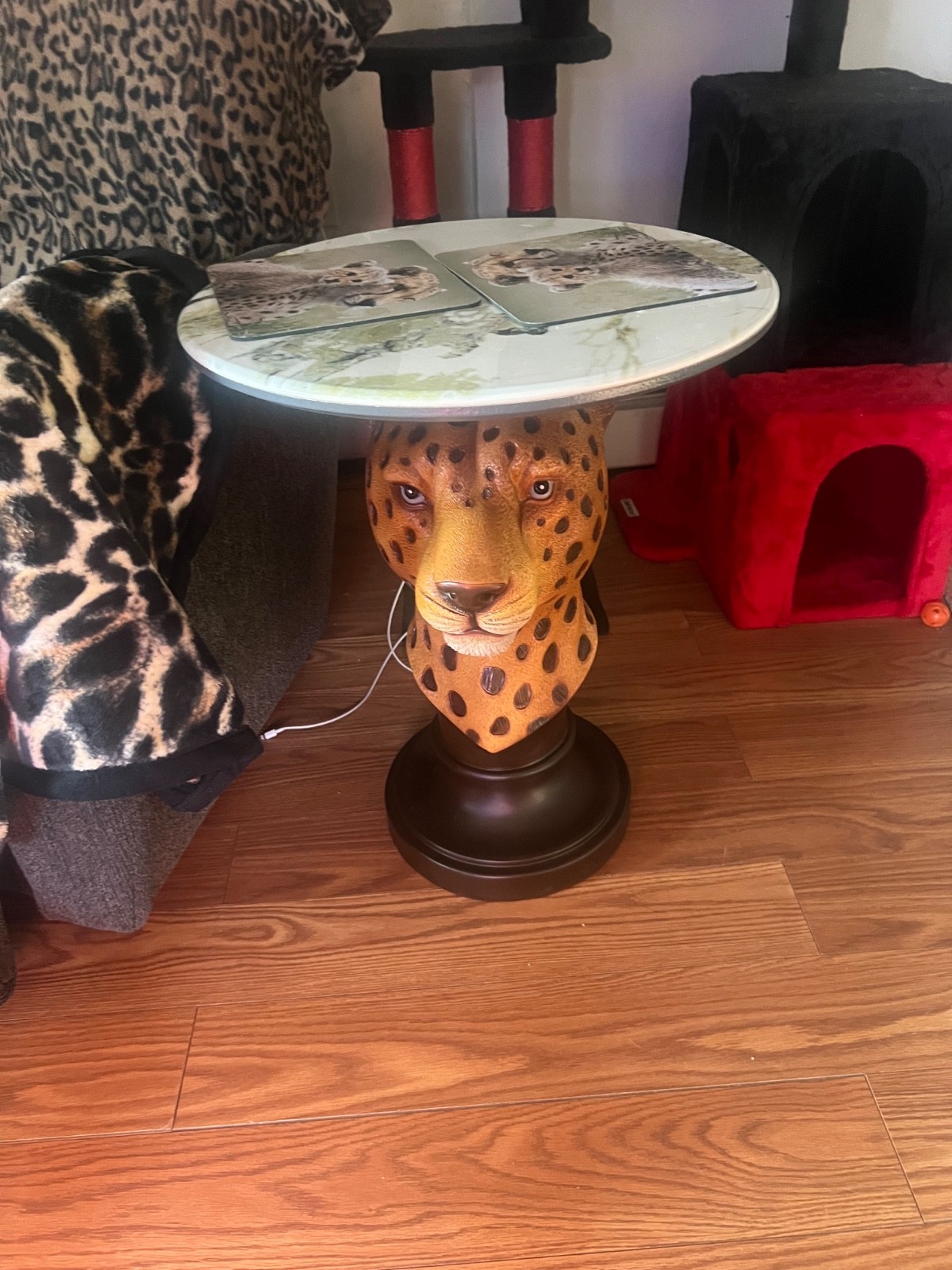 cheetah side table 24 inches high 12 inches wide barely used marble top gallery