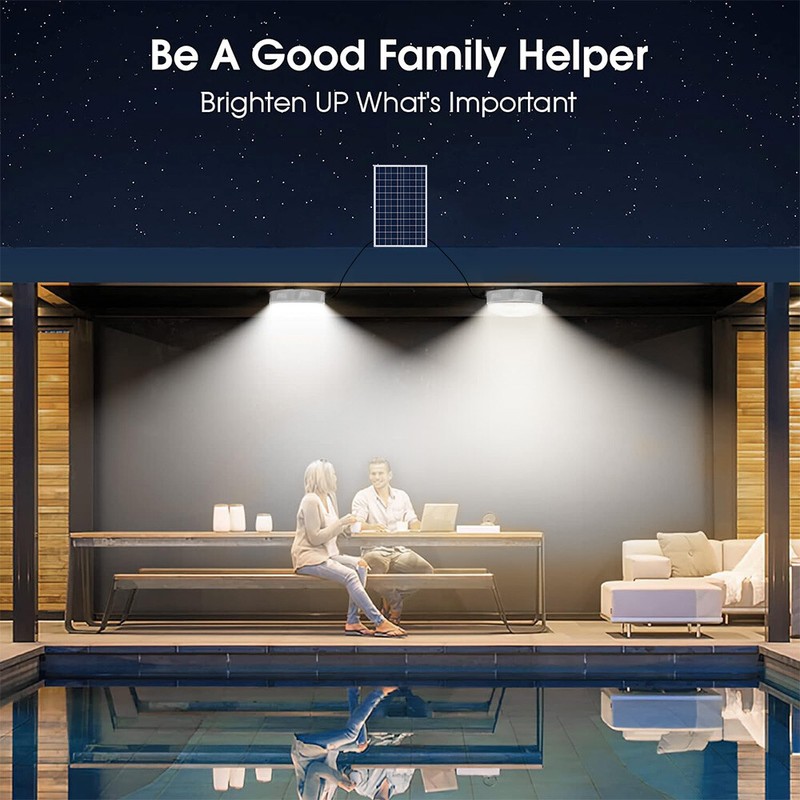 Solar Double Head Ceiling Pendant Light Remote Out/Indoor Shed Lamp Waterproof gallery