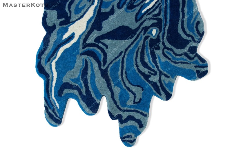 Melting Blue Irregular Shape Runner, Hand-Tufted 100% Wool Soft Area Rug gallery