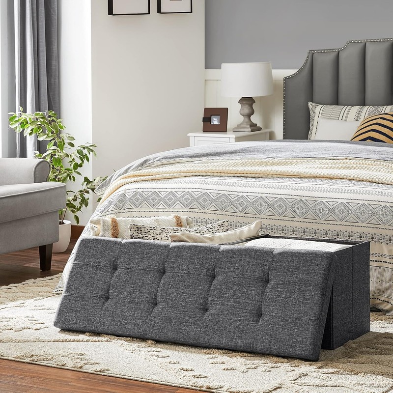 43 Inch Foldable Storage Ottoman with Flipping Lid 660 lb Capacity Dark Gray gallery