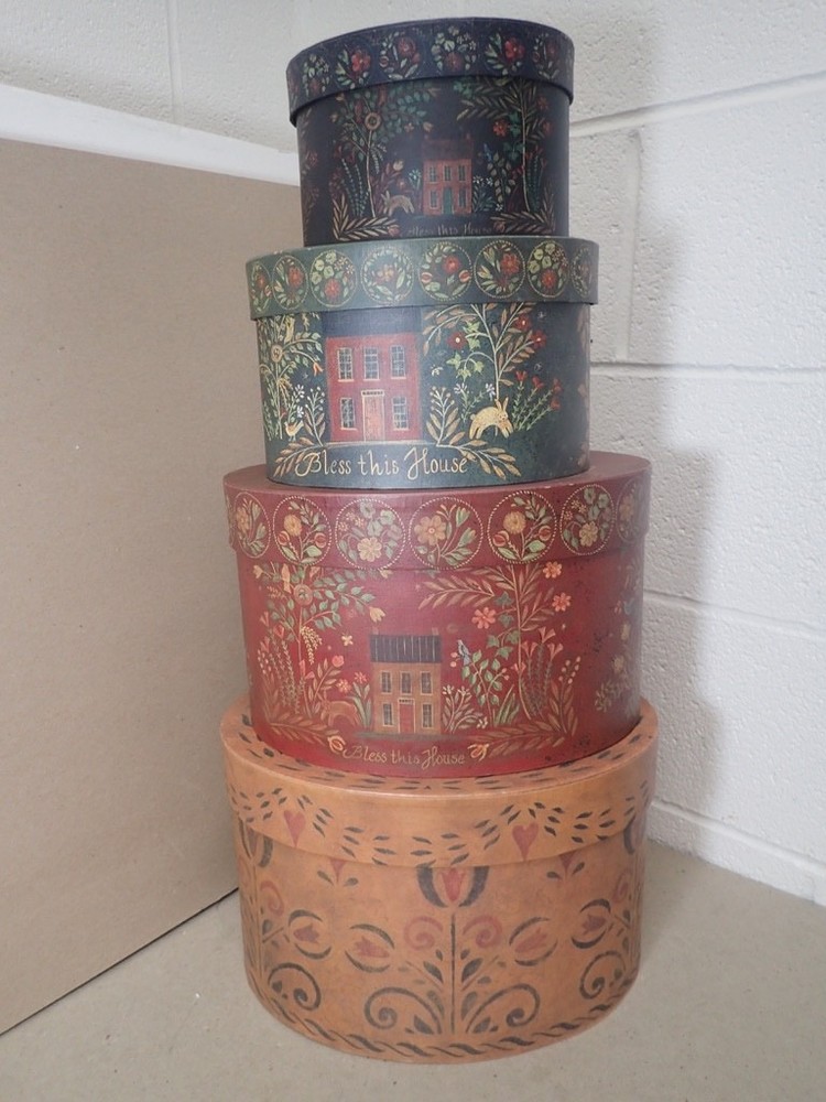 (4) Oval Primitive Nesting Storage Bob’s Boxes Bless This House Lang Card Co.