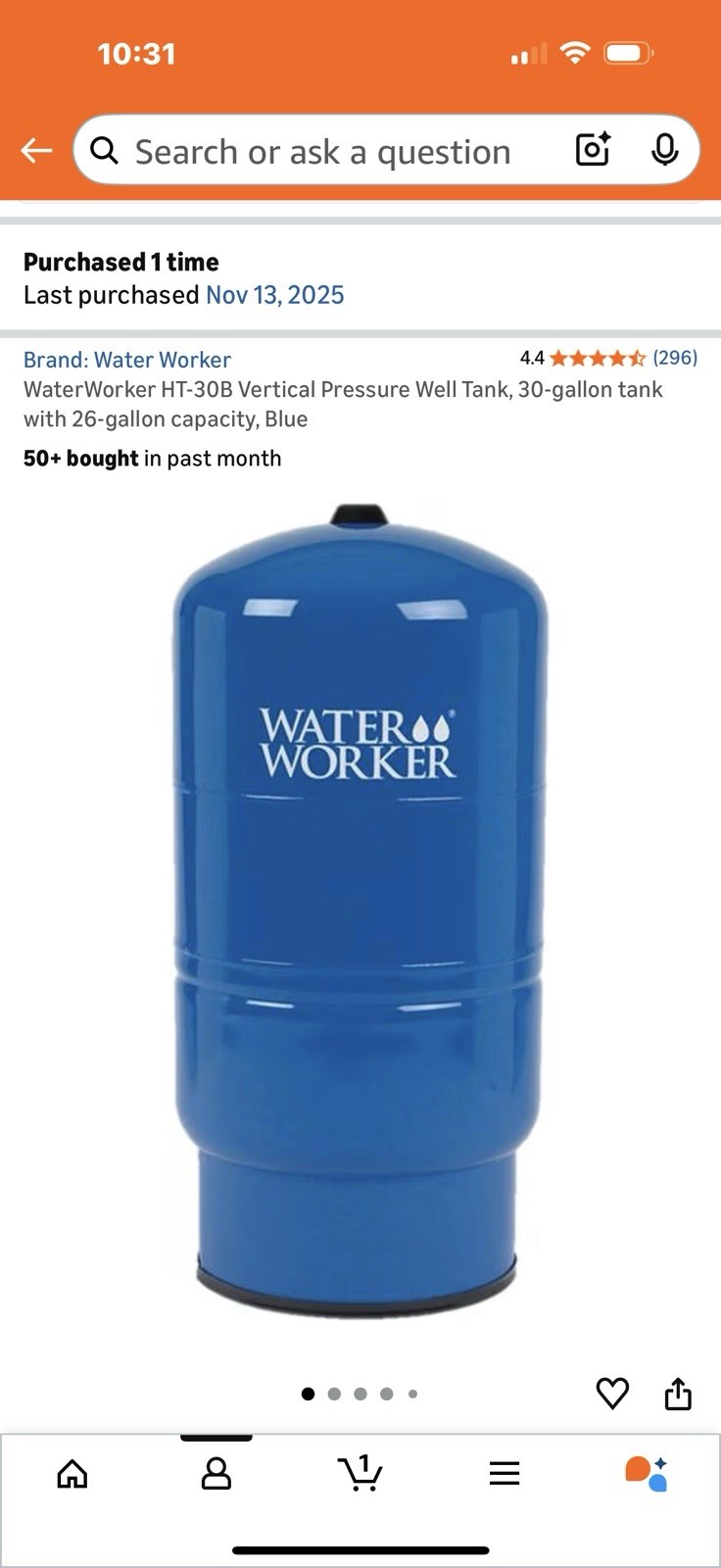 Water Worker HT-30B Vertical Precharged Well Tank - 26 Gal gallery