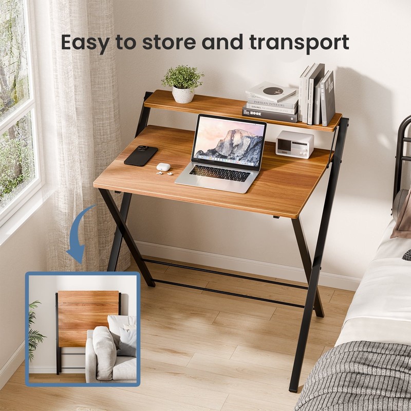 2-Tier Folding Laptop Desk No Assembly Need,Space Saving Compact Computer Table gallery