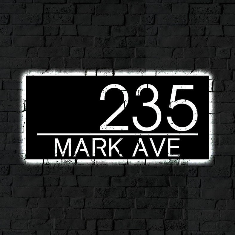 Personalized LED Address Plaque Custom House Number Sign Modern Outdoor Decor