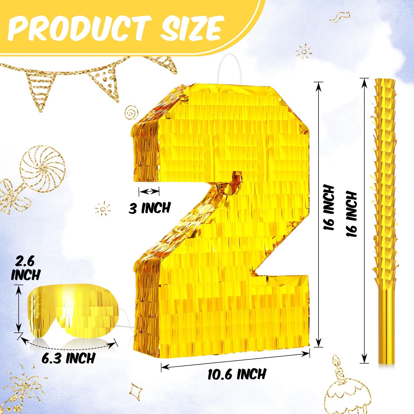 Sratte Piata Birthday Party Decorations Gold Foil Piata Stick Blindfold gallery