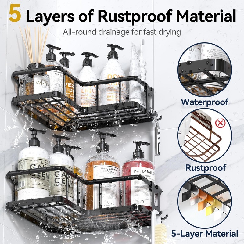 Corner Shower Caddy 2 Pack, No Drill Adhesive Shower Storage Shelves, Rustpro... gallery