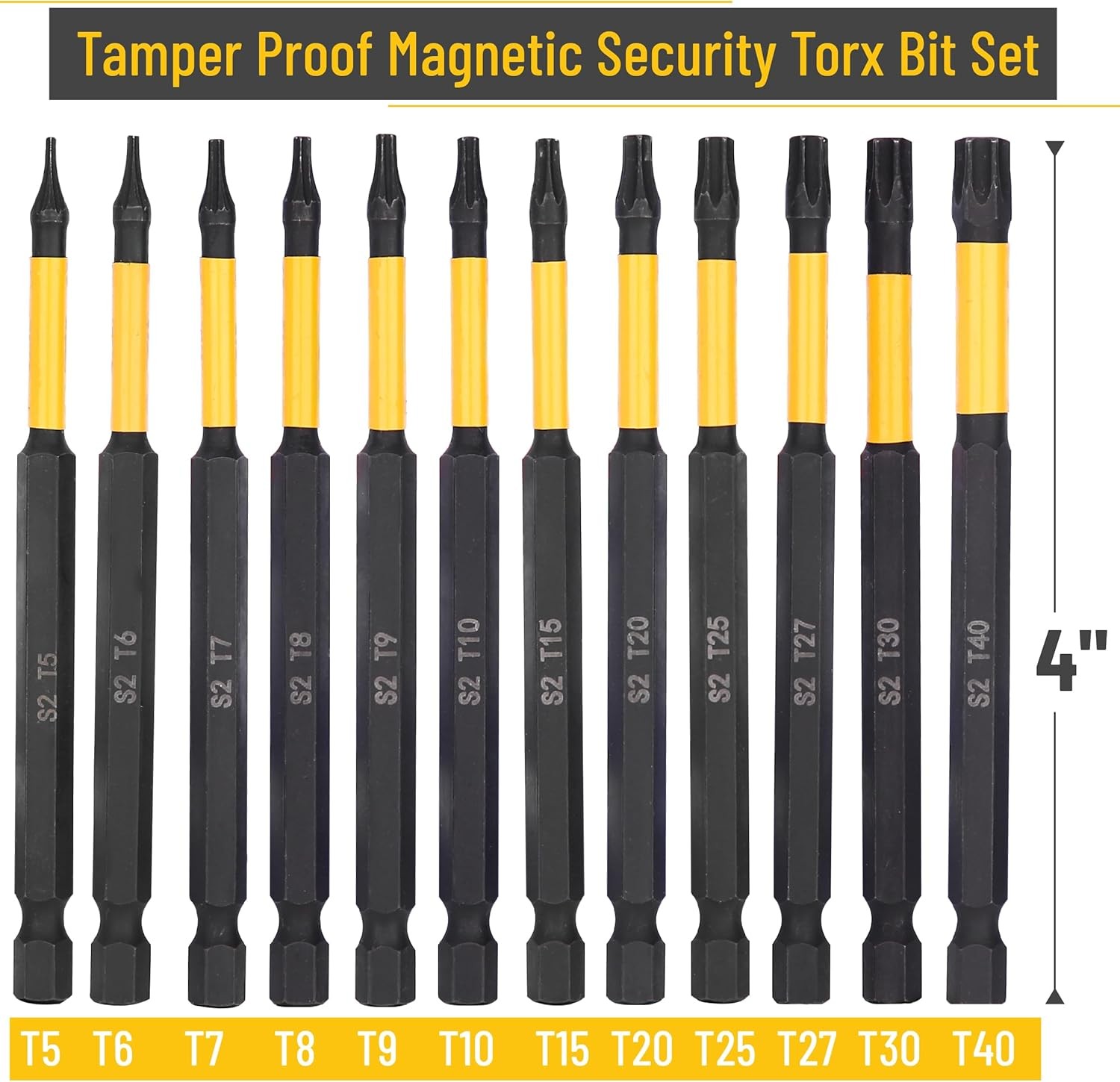 12 Pcs 4 Inch Long, Impact Security Torx Bit Set, 1/4" Drive Hex Shank T5-T40 gallery
