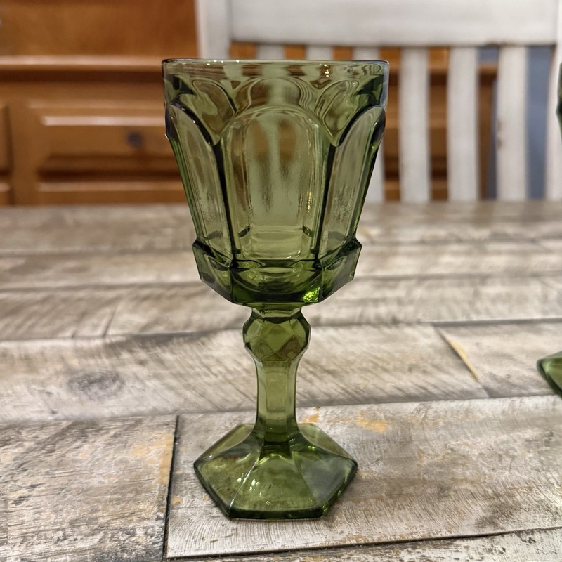 Fostoria Virginia Wine Goblets Light Green Set of 4 Heavy Glass Stemware 6" gallery