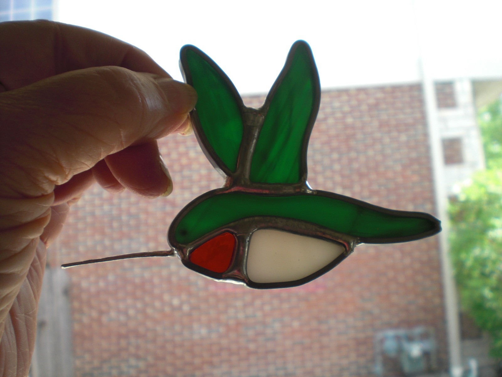 Stained Glass Hummingbird Suncatcher Green Whimsical Bird Window Ornament Garden gallery