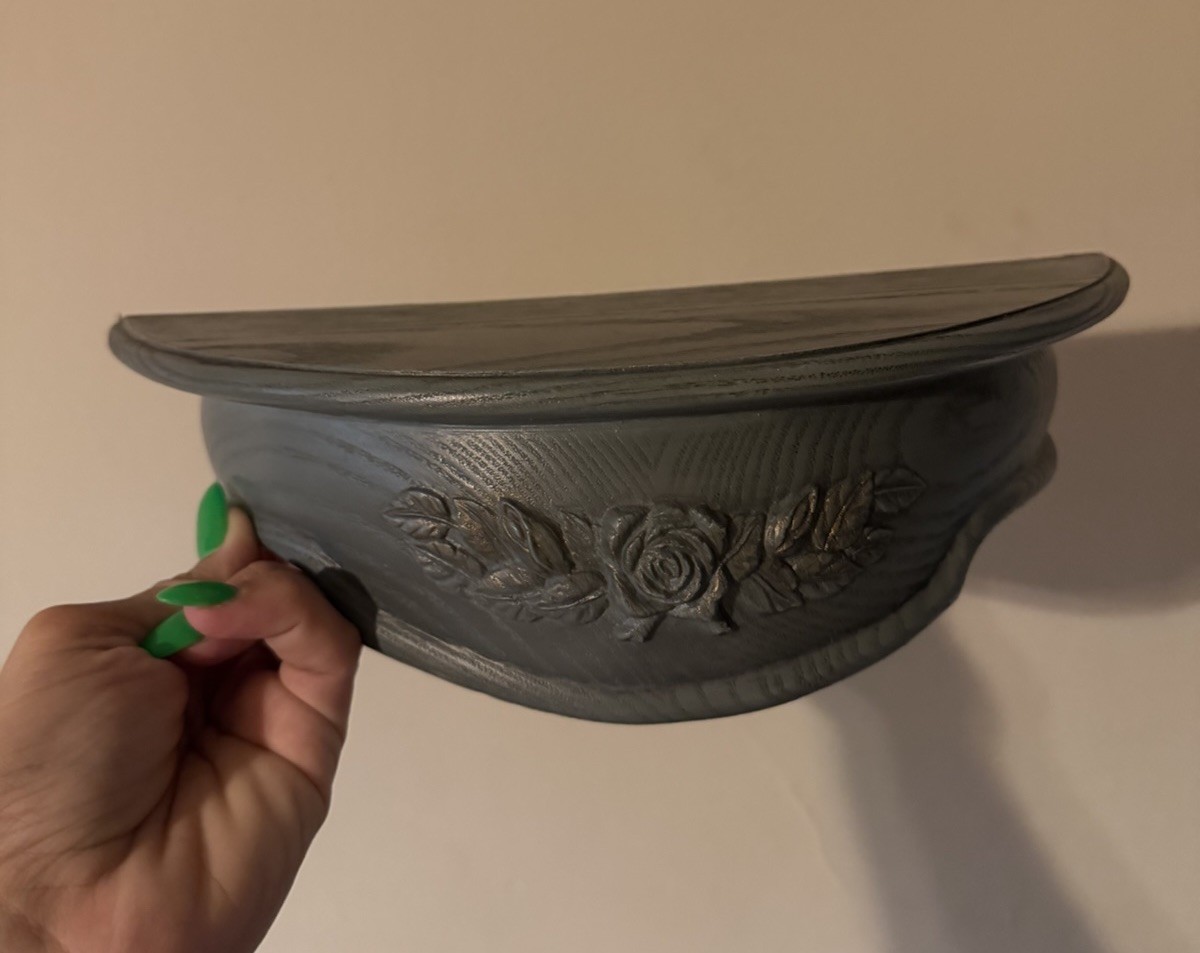 VTG Style Half Round Floating Wall Shelf Blue W/ Romantic Roses Cottage Decor gallery