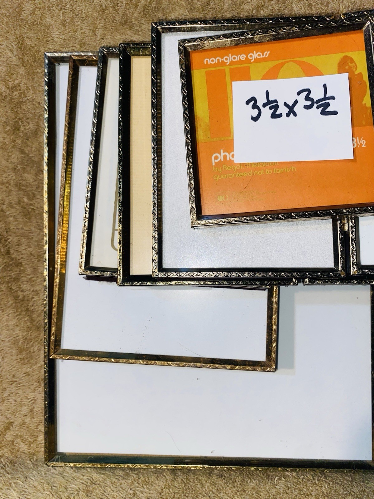 LOT VTG Matching Picture Frames Gold Tone 3 1/2 x 3 1/2,3 1/2 x 5,5 x 7,8x10,4x5 gallery