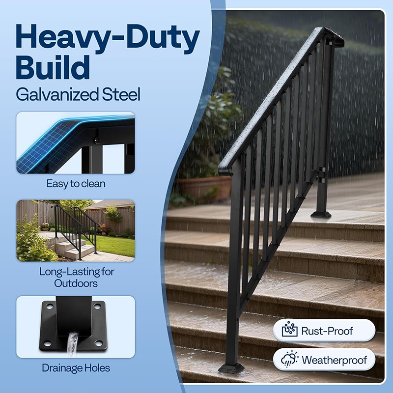 2-Pack 5 Step Hand Rails for Outdoor Steps Wrought Iron Railing for Porch Deck gallery