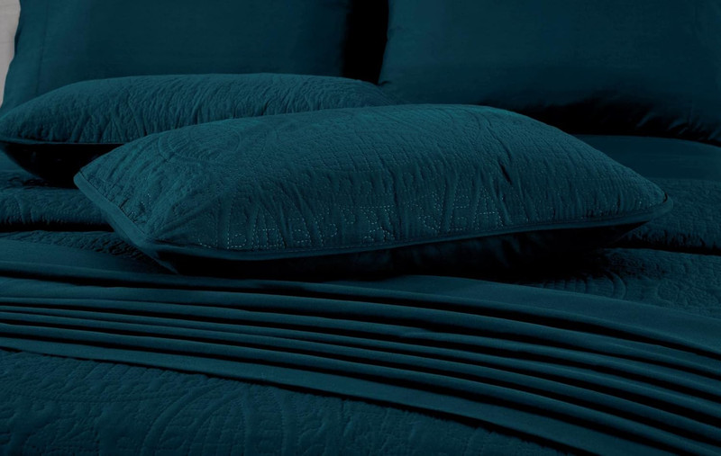 Liam Teal Queen Size Comforter Set - 7 Pieces Coin Pattern Bed in a Bag with Com gallery