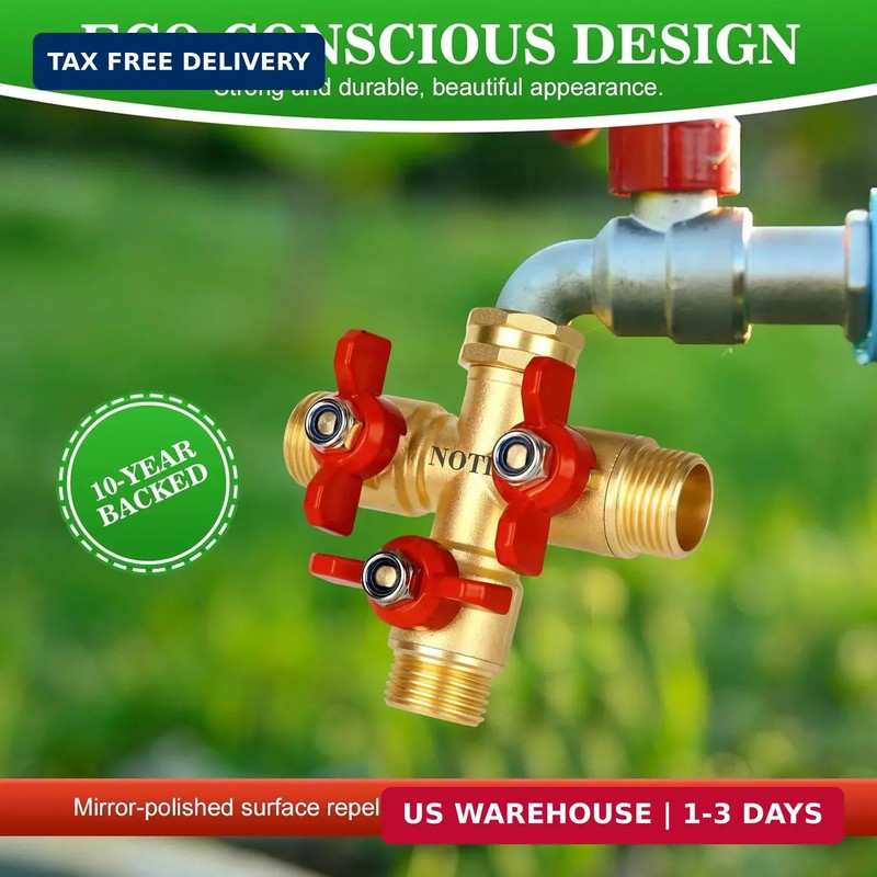 3 Way Hose Splitter, Solid Brass High Volume 3 Way Hose Splitter Valve with Meta gallery