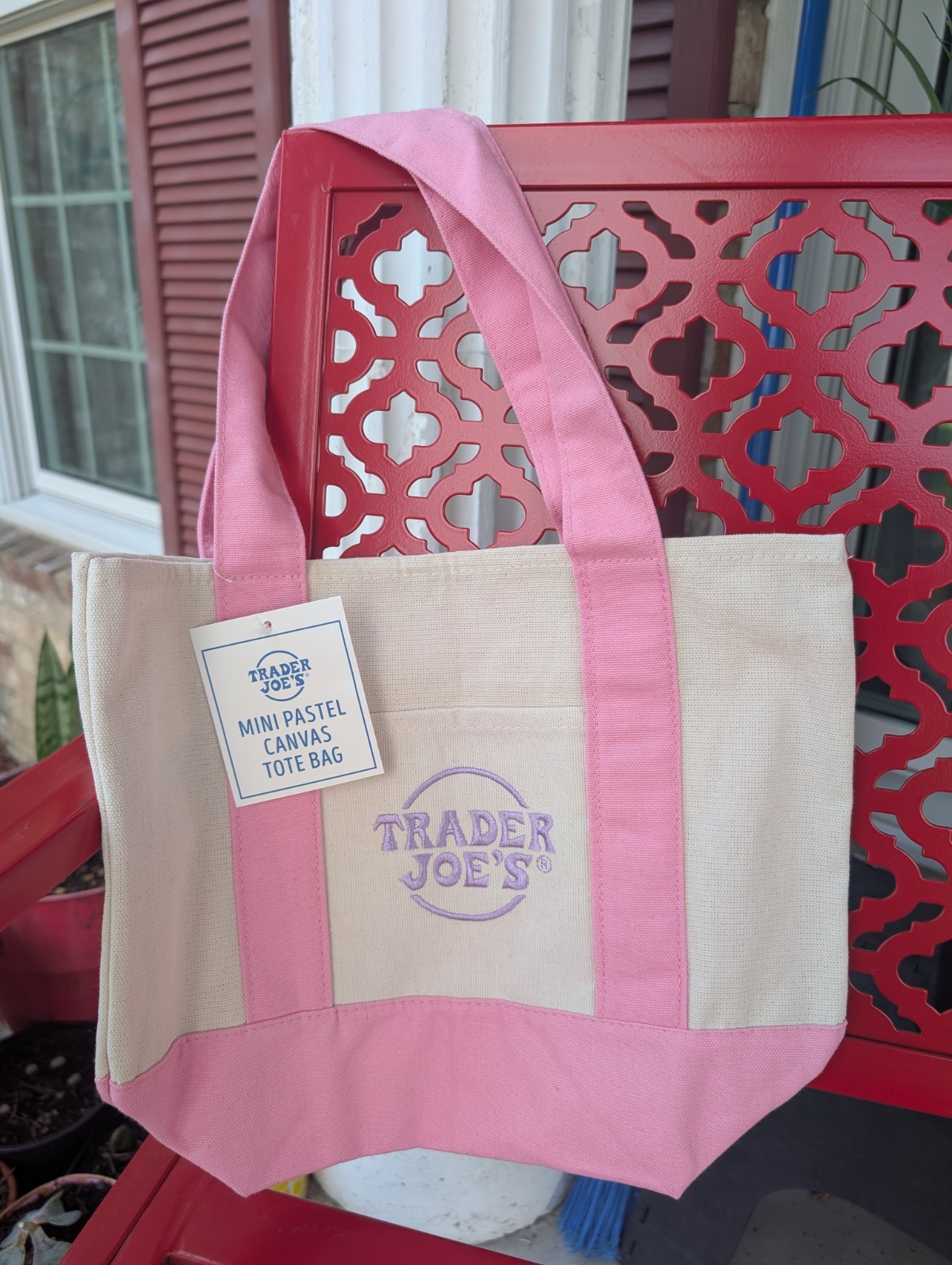 TRADER JOE'S ~ Mini Pastel Canvas Tote Bag { PINK } gallery