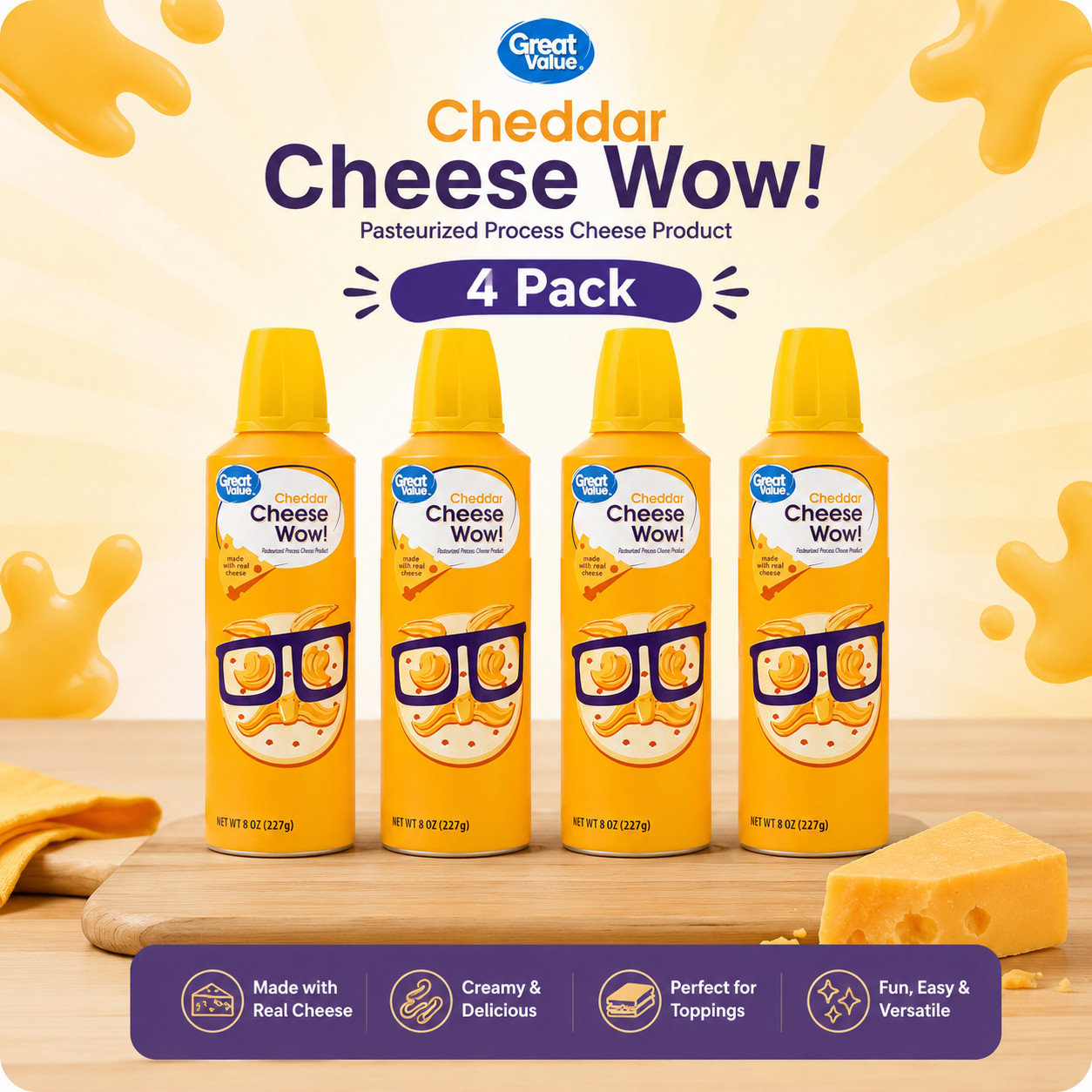 (2 pack) Great Value Cheese Wow! Spray Cheese, Cheddar, 8 oz... gallery
