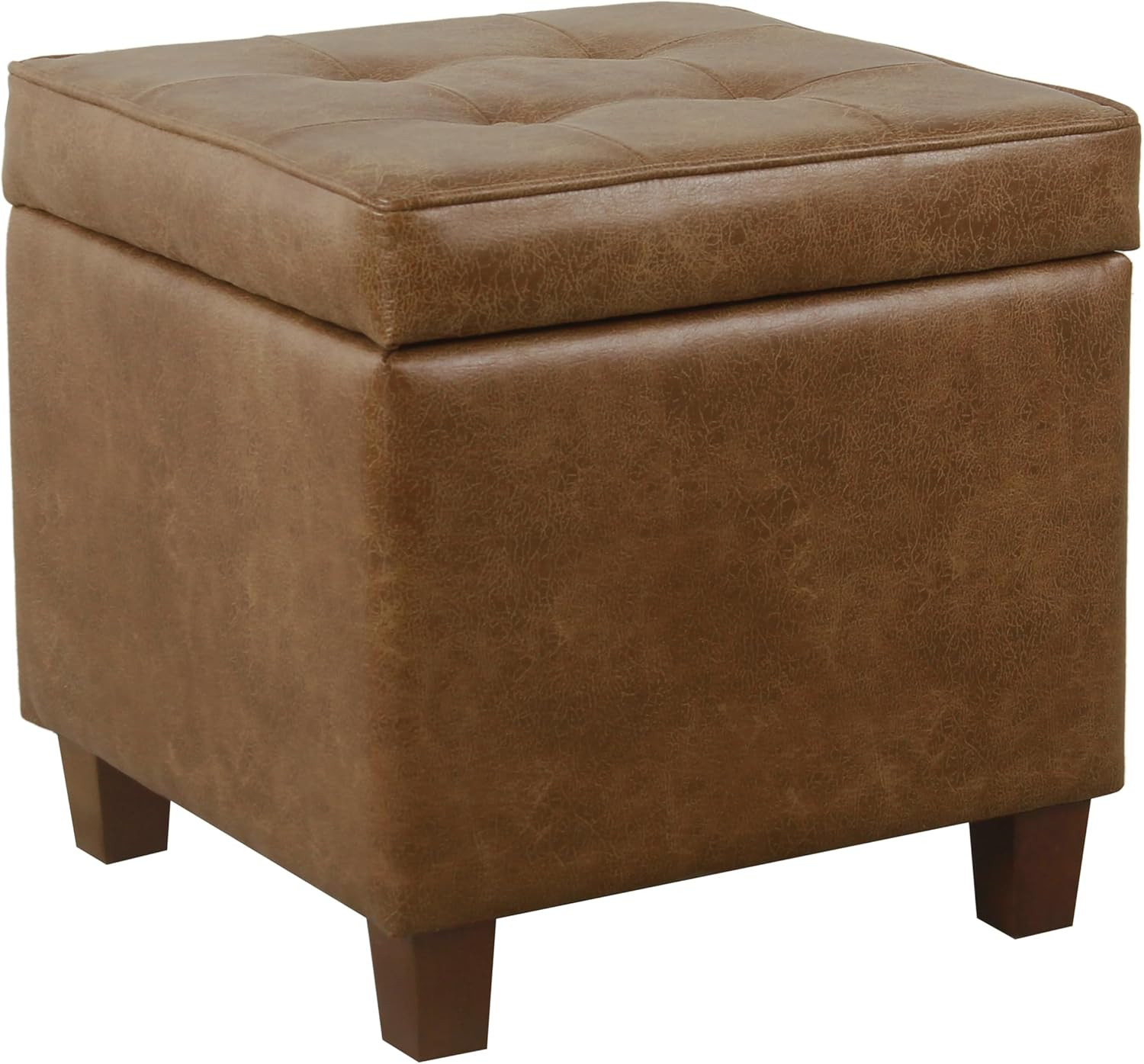 Square Tufted Storage Ottoman - Distressed Brown Faux Leather Small gallery