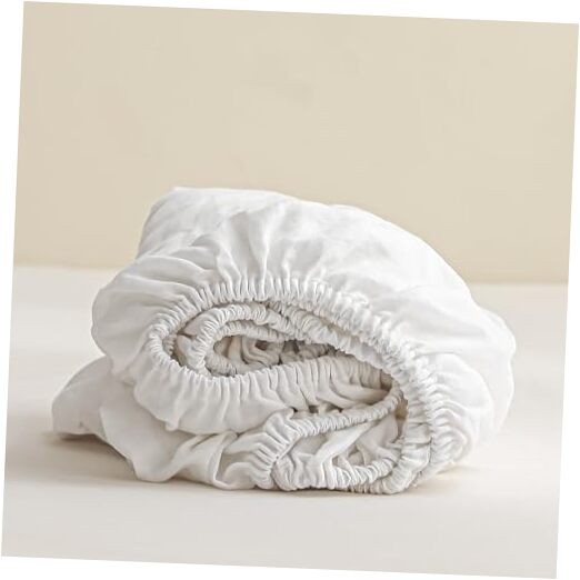 100% Linen Fitted Sheet - Organic Deep Pocket Bed Sheets for 16" Queen White