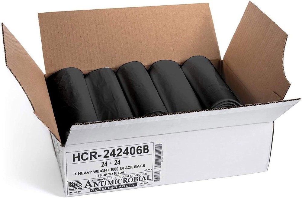High Density Trash Bags 10 Gallon, 1000 Count, 6 Micron 24" X 24" BLACK, NEW gallery