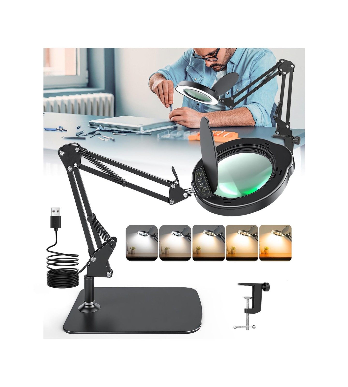 KimFilter 10X Magnifying Glass with Light and Stand | Dust Cover Design, 5 Colo gallery