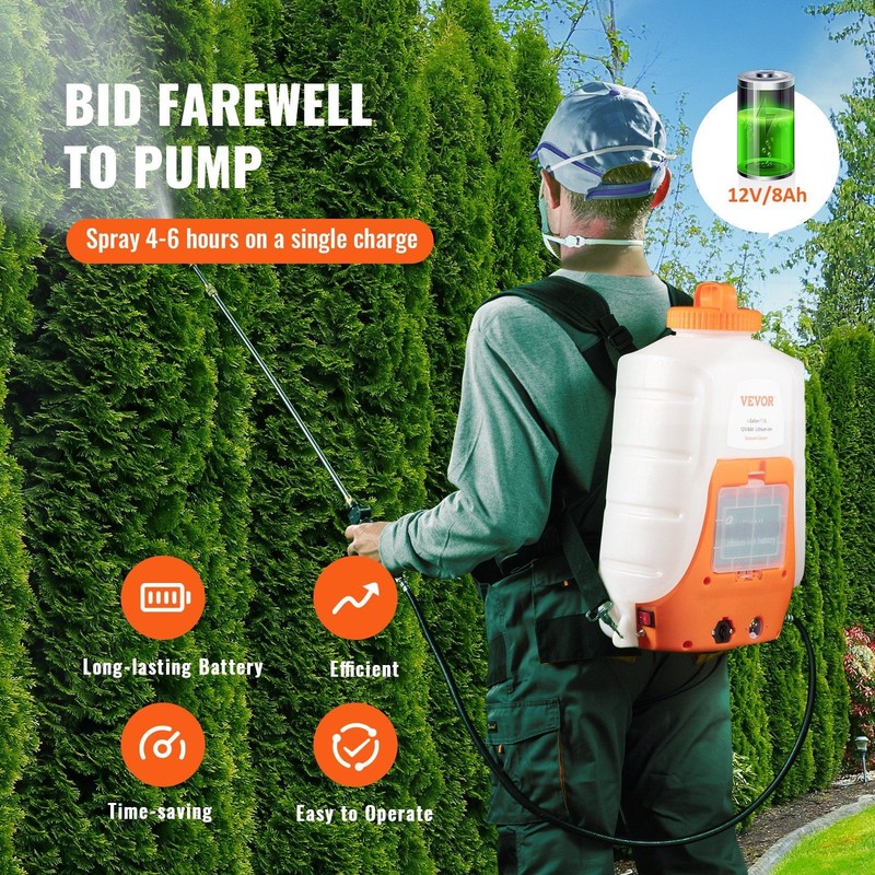 Battery-Powered Backpack Sprayer – 4 Gal, 0–90 PSI, 8 Nozzles, 12V 8Ah Lithium gallery