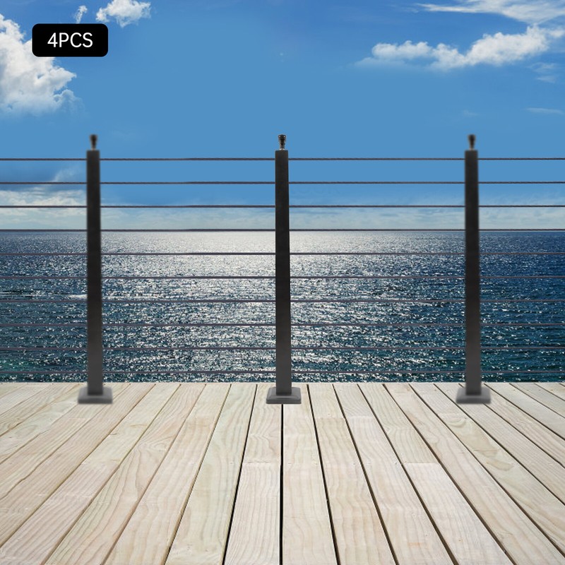 4pcs Cable Railing Posts Deck Railing 36"x2"x2" Black Posts With Holes gallery