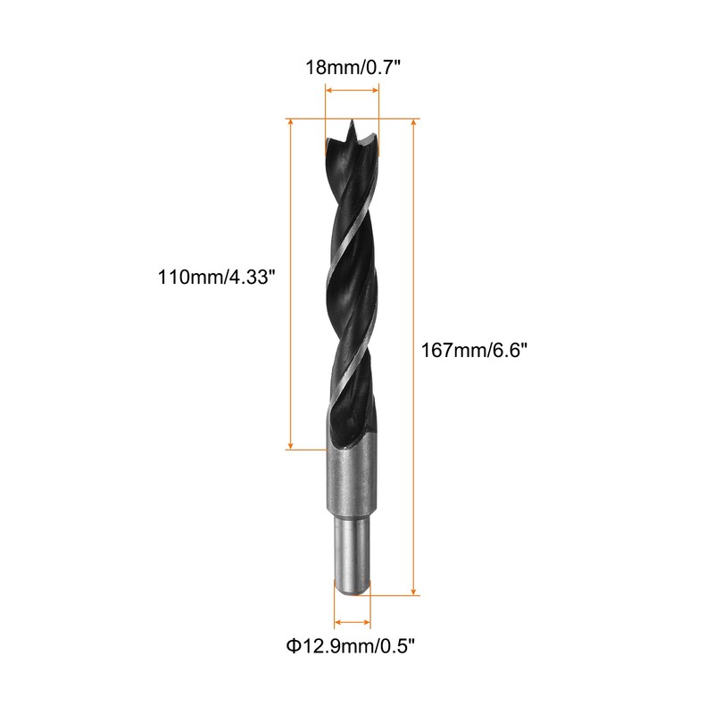 Brad Point Drill Bits Dia 18mm/0.7" 45# Steel Round Shank Drill 167mm gallery