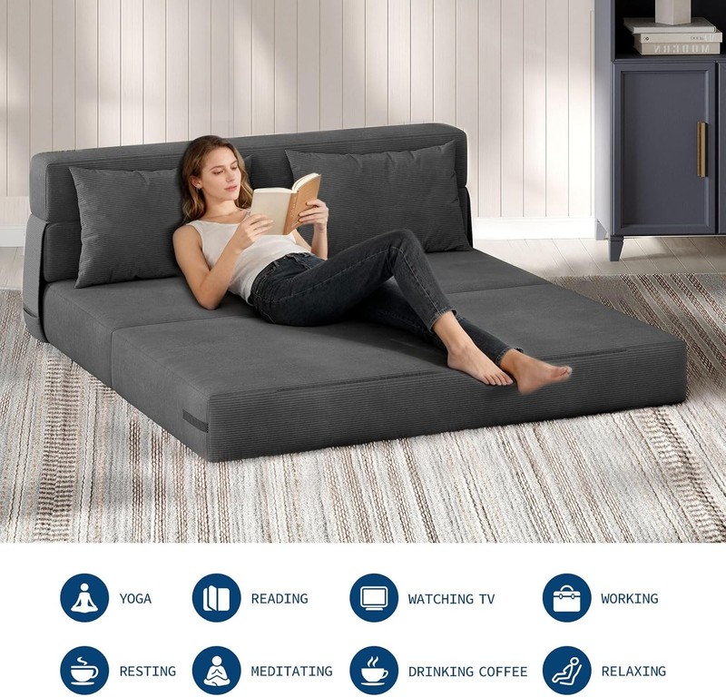Folding Sofa Bed 3-in-1 Foldable Couch Bed Sleeper with 2 Pillows For Two people gallery