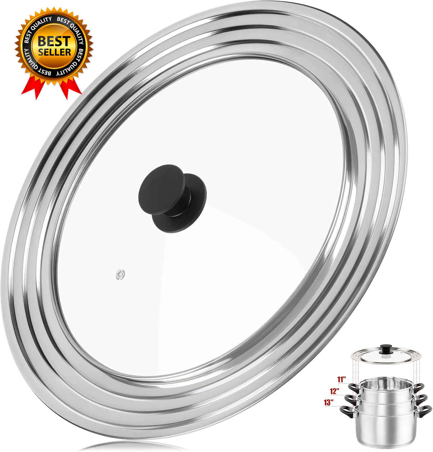 Pan Lid Fits 11 12 & 13 Inch Cookware, Universal Lid for Pots, Pans and Skillets gallery